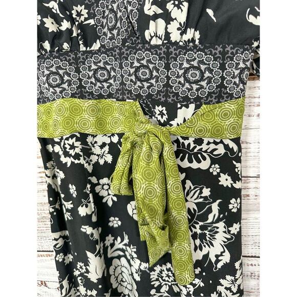 Phoebe Couture Womens Floral Empire Waist Border Trim Silk Dress Black Size 4 - Picture 5 of 14